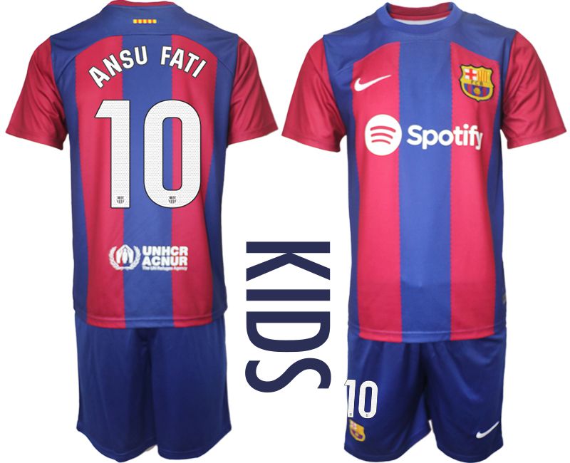 Youth 2023-2024 Club Barcelona home red #10 Soccer Jerseys